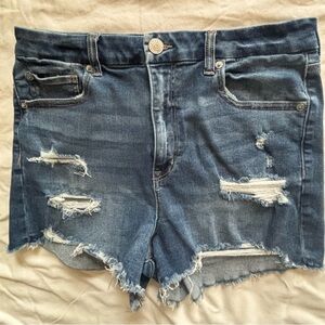 American Eagle Outfitters Blue Curvy High Rise Distressed Jean Shorts